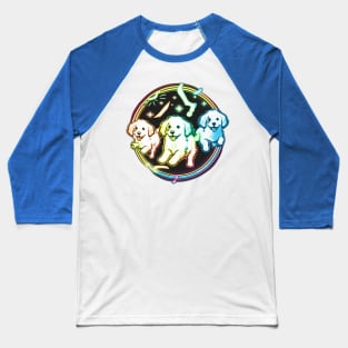 Rainbow Line Art Puppies Neon Baseball T-Shirt